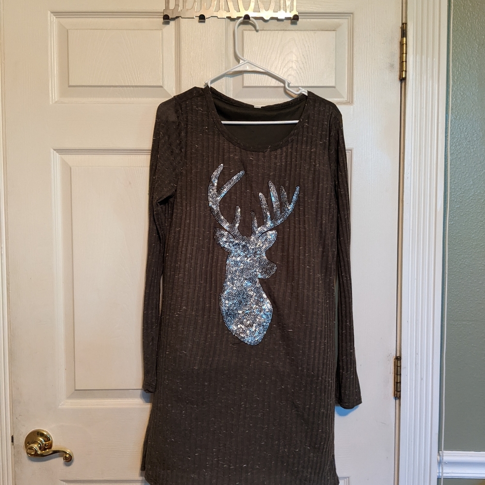 Pink Owl Knit Reindeer Shirt Long Sleeve Shirt New with Tags